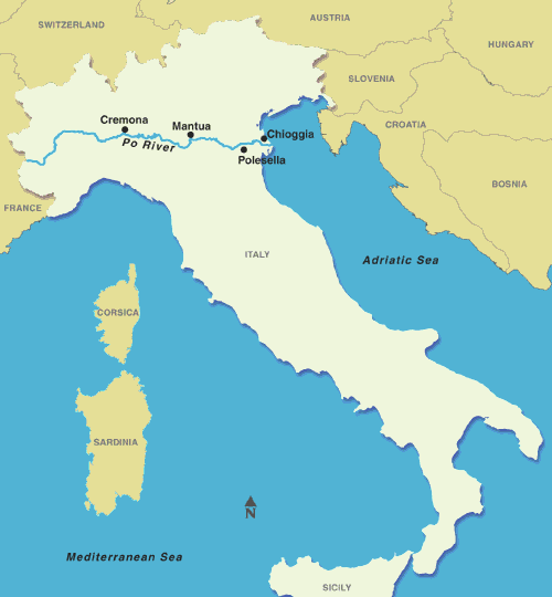 Carte d'Italie avec le Pô